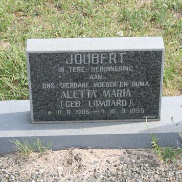 JOUBERT Aletta Maria nee LOMBARD 1905-1995