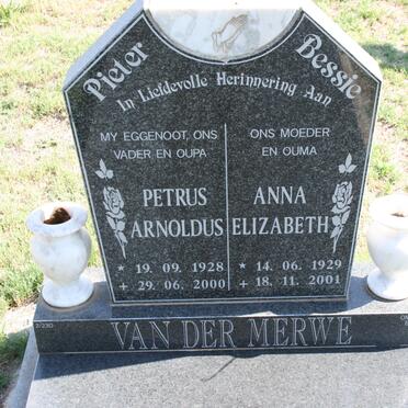 MERWE Petrus Arnoldus, van der 1928-2000 &amp; Anna Elizabeth 1929-2001