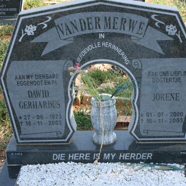 MERWE Dawid Gerhardus, van der 1973-2003 &amp; Jorene 2000-2003