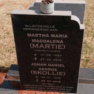 PLESSIS Johan Daniel George, du 1949-2019 &amp; Martha Maria Magdalena CLAASSEN 1947-2016