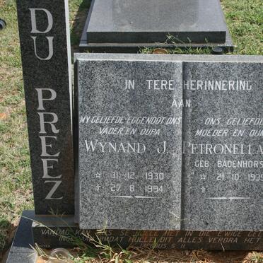PREEZ Wynand J., du 1930-1994 &amp; Petronella J. BADENHORST 1935-