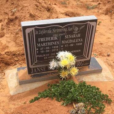 RENSBURG Frederik Marthines, Janse van 1938-2018 &amp; Susarah Magdalena 1938-