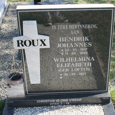 ROUX Hendrik Johannes 1917-1999 &amp; Wilhelmina Elizabeth LOFTUS 1921-