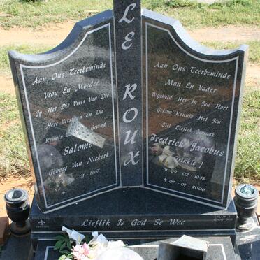 ROUX Fredrick Jacobus, le 1948-2006 &amp; Salome VAN NIEKERK 1967-