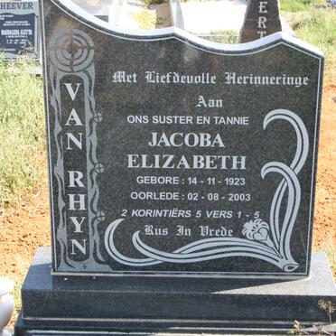 RHYN Jacoba Elizabeth, van 1923-2003