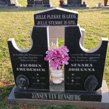 RENSBURG Jacobus Frederick, Jansen van 1938-2012 &amp; Susara Johanna 1939-2011 :: NEL Catharina Johanna 1974-2013