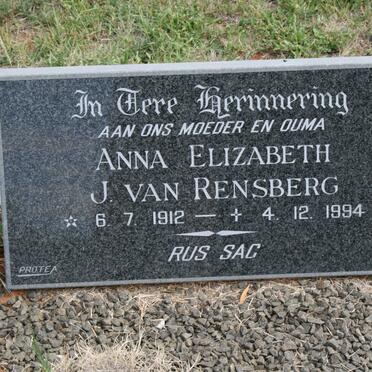 RENSBURG Anna Elizabeth, J van 1912-1994