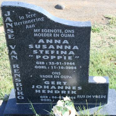 RENSBURG Gert Johannes Hendrik, Janse van 1944- &amp; Anna Susanna Stefina 1944-2004