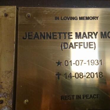MOORE Jeanette Mary nee DAFFUE 1931-2018