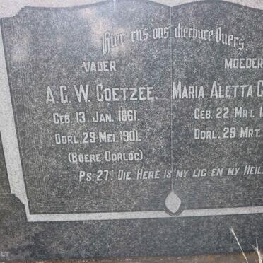 COETZEE A.G.W. 1861-1901 &amp; Maria Aletta COETZEE 1863-1947