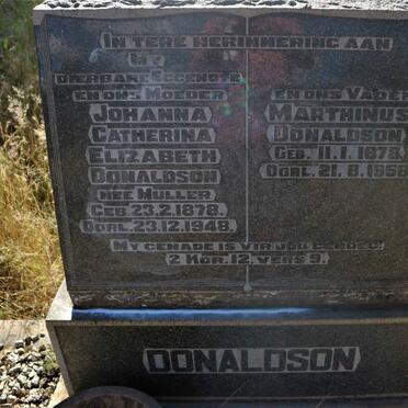 DONALDSON Marthinus 1878-1958 &amp; Johanna Catherina Elizabeth MULLER 1878-1948