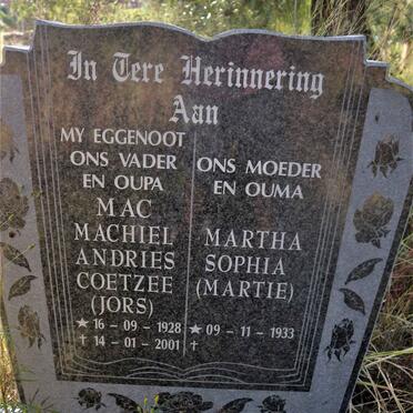 KLERK Machiel Andries Coetzee, de 1928-2001 &amp; Martha Sophia 1933-