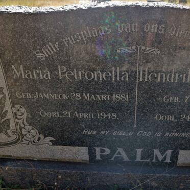 PALM Hendrik Stephanus 1875-1950 &amp; Maria Petronella JAMNECK 1881-1948