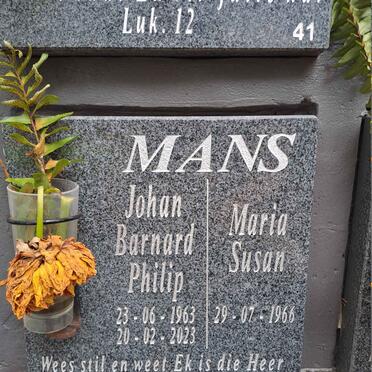 MANS Johan Barnard Philip 1963-2023 & Maria Susan 1966-