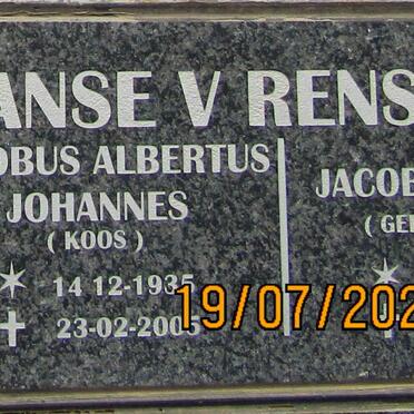 RENSBURG Jacobus Albertus Johannes, Janse v. 1935-2005 &amp; Jacoba Johanna WILKINSON 1940-