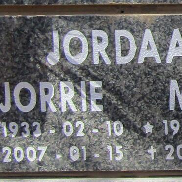 JORDAAN Jorrie 1933-2007 &amp; Myra 1935-2014