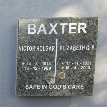 BAXTER Victor Holgar 1915-1988 &amp; Elizabeth G.P. 1921-2010