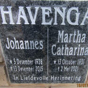 HAVENGA Johannes 1928-2015 &amp; Martha Catharina 1931-2021