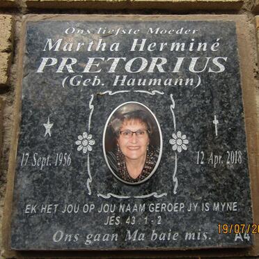 PRETORIUS Martha Hermine nee HAUMANN 1956-2018
