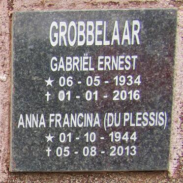 GROBBELAAR Gabriel Ernest 1934-2016 &amp;  Anna Francina DU PLESSIS 1944-2013