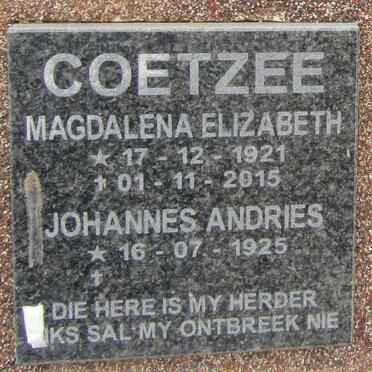 COETZEE Johannes Andries 1925- &amp; Magdalena Elizabeth 1921-2015