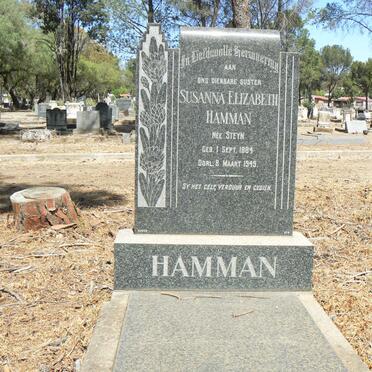 HAMMAN Susanna Elizabeth nee STEYN 1884-1949