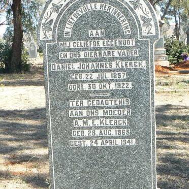 KLERCK Daniel Johannes 1857-1922 &amp; A.M.E. 1863-1941
