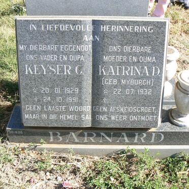 BARNARD Keyser G. 1929-1991 &amp; Katrina D. MYBURGH 1932-