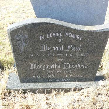GERICKE Barend Paul 1917-1993 &amp; Margaretha Elisabeth WEGNER 1923-2002