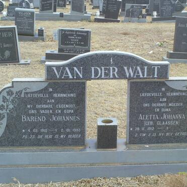 WALT Barend Johannes, van der 1910-1993 &amp; Aletta Johanna CLAASSEN 1912-