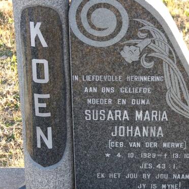KOEN Susara Maria Johanna nee VAN DER MERWE 1929-1985