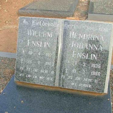 ENSLIN Willem 1922-1982 &amp; Hendrina Johanna 1935-1986