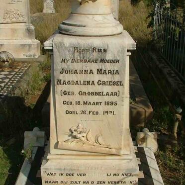GRIESEL Johanna Maria Magdalena nee GROBBELAAR 1895-1931