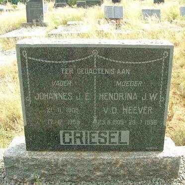 GRIESEL Johannes J.E. 1908-1958 &amp; Hendrina J.W. V.D. HEEVER 1905-1996