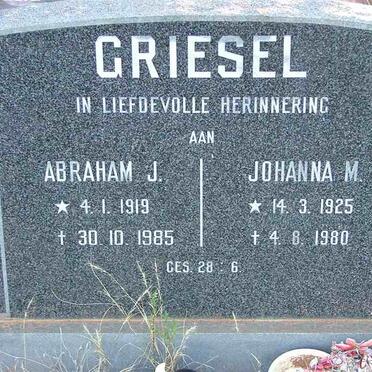 GRIESEL Abraham J. 1919-1985 &amp; Johanna M. 1925-1980