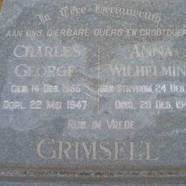 GRIMSELL Charles George 1855-1947 &amp; Anna Wilhelmina STRYDOM 1880-1948