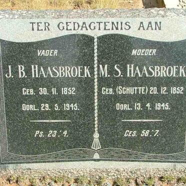 HAASBROEK J.B. 1852-1945 &amp; M.S. SCHUTTE 1852-1945