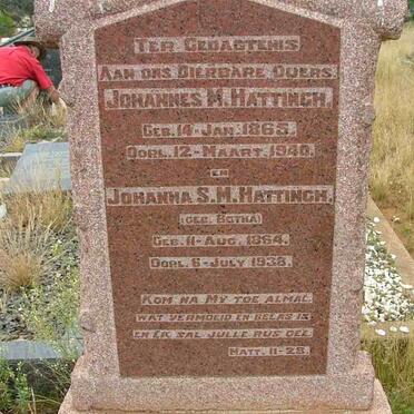 HATTINGH Johannes M. 1865-1940 &amp; Johanna S.M. BOTHA 1864-1938
