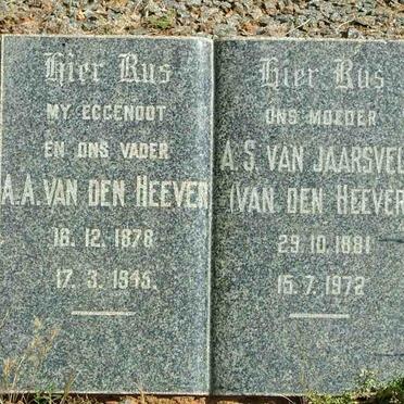 HEEVER A.A., van den 1878-1945 &amp; A.S. VAN JAARSVELD 1881-1972