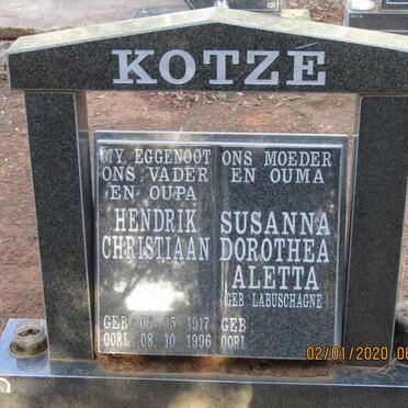 KOTZE Hendrik Christiaan 1917-1996 &amp; Susanna Dorothea Aletta LABUSCHAGNE