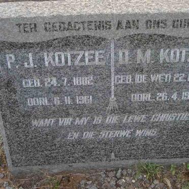 KOTZEE P.J. 1882-1961 &amp; D.M. DE WET 1883-1952