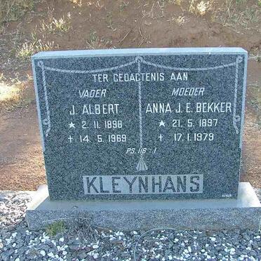 KLEYNHANS J. Albert 1898-1969 &amp; Anna J.E. BEKKER 1897-1979