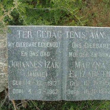 MARAIS Johannes Izak 1912-1962 &amp; Maryna Elizabeth 1915-1973