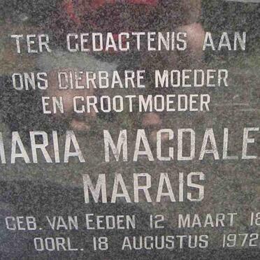 MARAIS Benjamin W. 1873-1957 &amp; Maria Magdalena VAN EEDEN 1886-1972