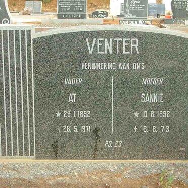 VENTER At 1892-1971 &amp; Sannie 1892-1973