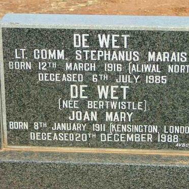 WET Stephanus Marais, de 1916-1985 &amp; Joan Mary BERTWISTLE 1911-1988