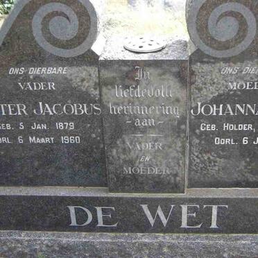 WET Pieter Jacobus, de 1879-1960 &amp; Johanna Jacoba HOLDER 1891-1958