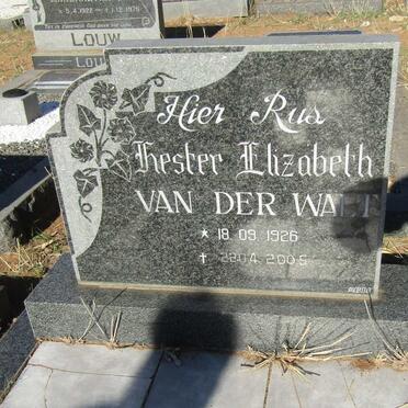 WALT Hester Elizabeth, van der 1926-2005