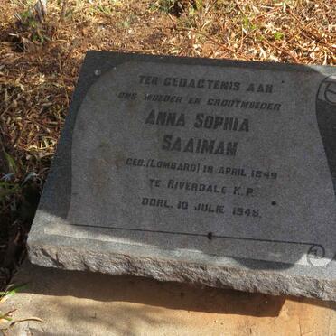 SAAIMAN Anna Sophia 1849-1946