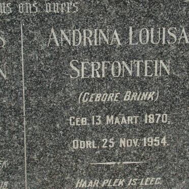 SERFONTEIN Johannes Andries Daniel 1866-1943 &amp; Andrina Louisa BRINK 1870-1954 